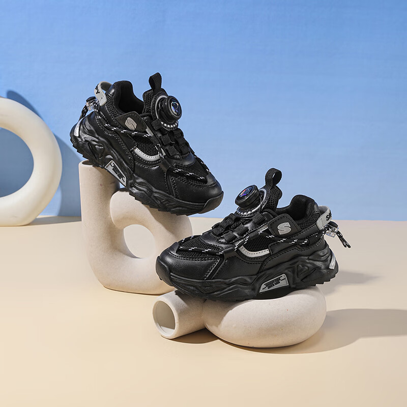 SNOOPYSNOOPY Kids' Lightweight Casual Sneakers Boys Girls Fashion Soft Bottom Running Shoes 0397 Black Silver Size 30