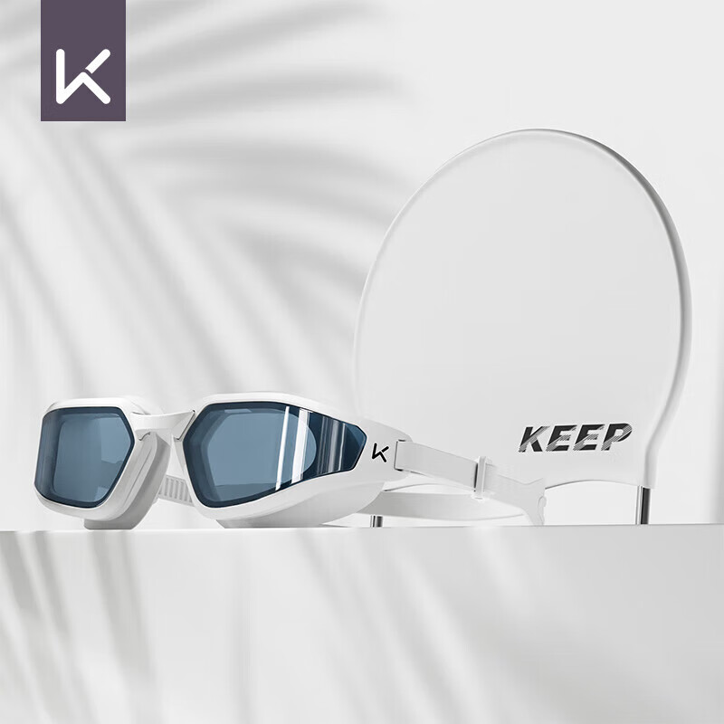 Keep Swimming Goggles Waterproof Anti-fog Men's HD Swim Goggles Women's Medium Frame Goggles Swim Cap Set 064 White 150 Degrees