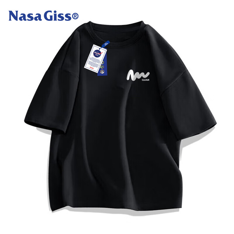 NASA GISS Official Collaboration T-shirt Men's Summer Loose Casual Round Neck All-match Printed Short Sleeve Black XL
