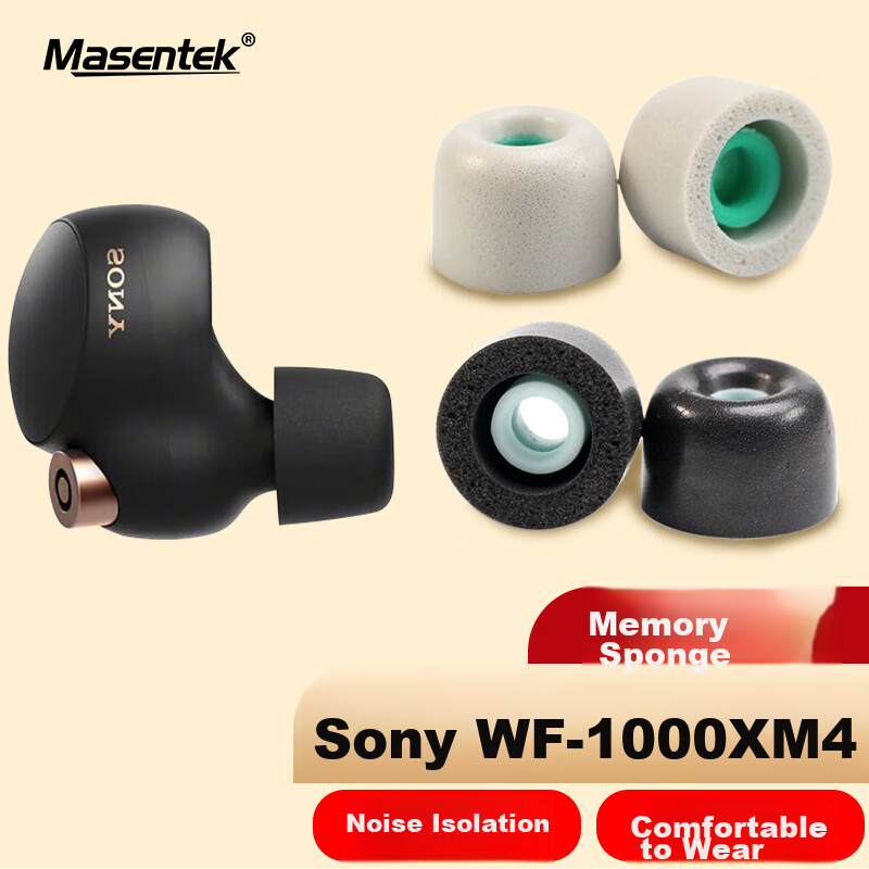Masentek Ear Tips, Compatible with Sony WF-1000XM4 Noise-Cancelling Earbuds, Bluetooth Headphones 5, Memory Foam, Original Accessories, In-Ear Silicone, Small Gray