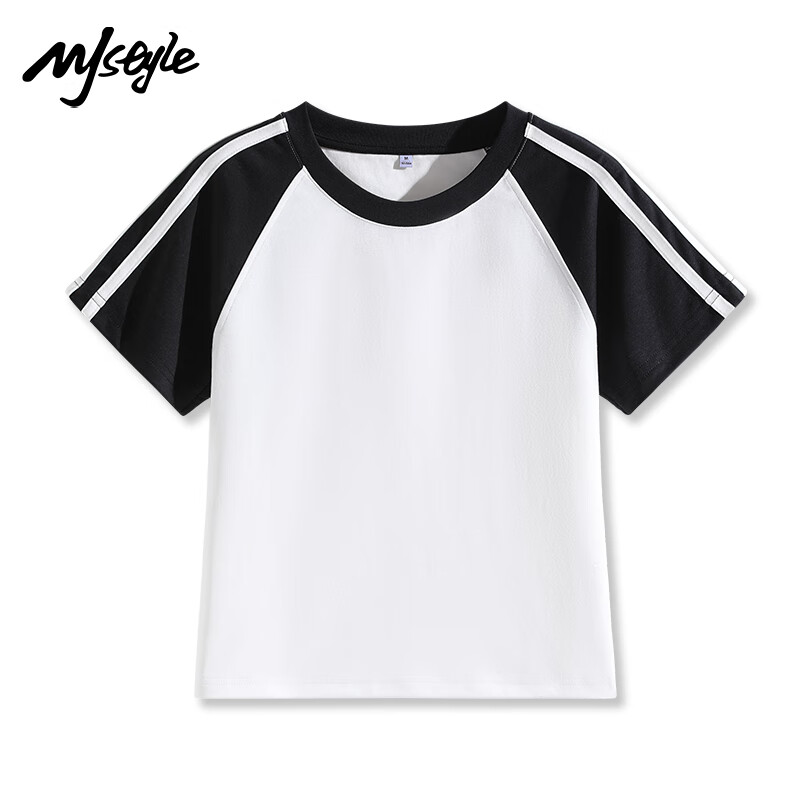 MJ STYLE Color Block Shoulder Patchwork Short Sleeve T-shirt Women's 2025 Spring Summer New College Style Color Block Slim Fit Short Sleeve Top Base Shirt