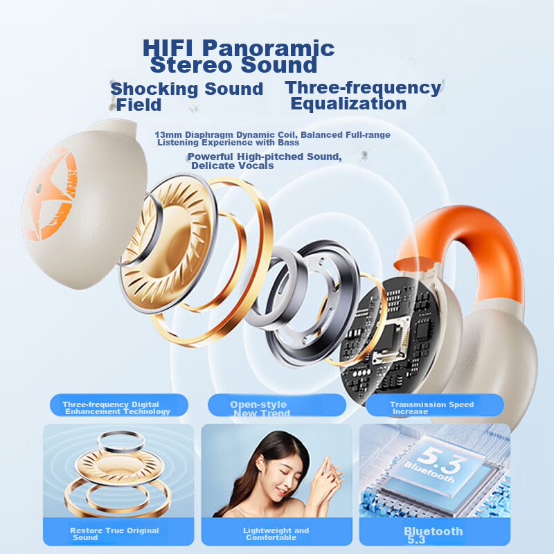 Jeep, American Outdoor Brand, Bone Conduction Concept, Clip-On Wireless Open-Ear, Bluetooth Headphones, for Sports, Running, Cycling, Calls, Noise Reduction