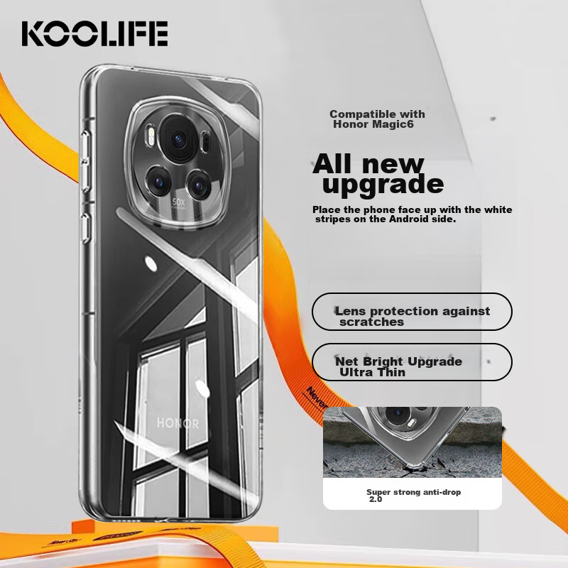 KOOLIFE Compatible with Honor Magic6 Phone Case, Protective Cover for Huawei Honor Magic6, Full Lens Protection, Simple Skin-Friendly Transparent Soft Case, Fingerprint-Resistant Outer Shell