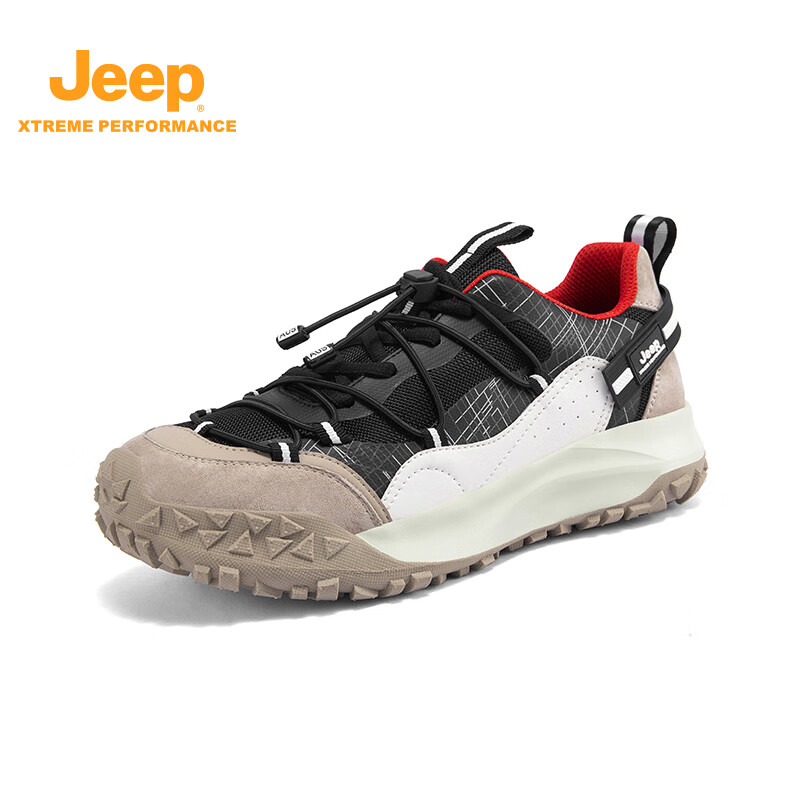 Jeep Men's Casual Shoes, Outdoor Wear-Resistant Hiking Boots, Strong Grip Sneakers, Black, Size 43