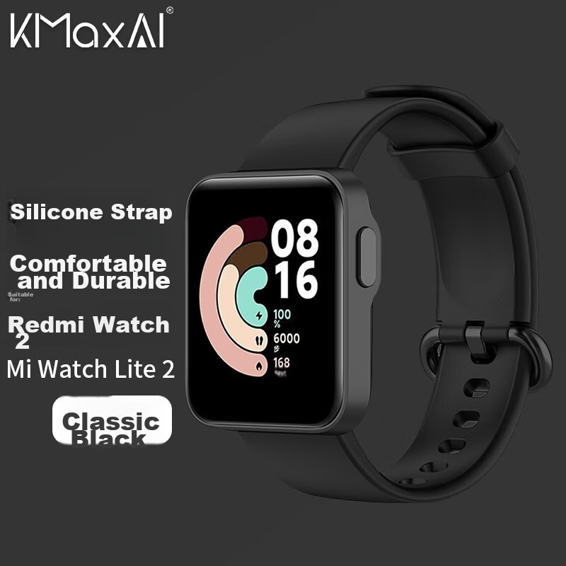 KMaxAI Compatible Silicone Strap for Xiaomi Redmi Watch 2, Replacement Wristband for Xiaomi Redmi Watch 2, Dopamine Lite 2, Fresh Style, Elegant Black