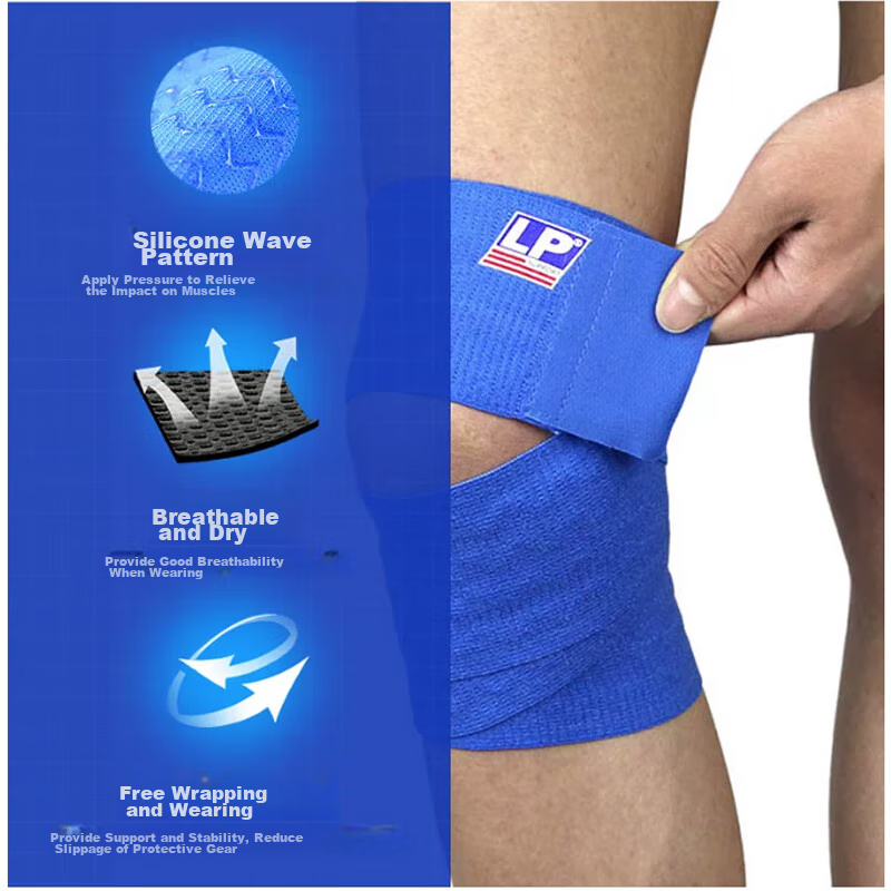 LP691 Elastic Knee Brace, Adjustable Wrap, Wavy Pattern, Non-Slip, for Running, Hiking, Basketball, Knee Joint Support, One Size Fits All