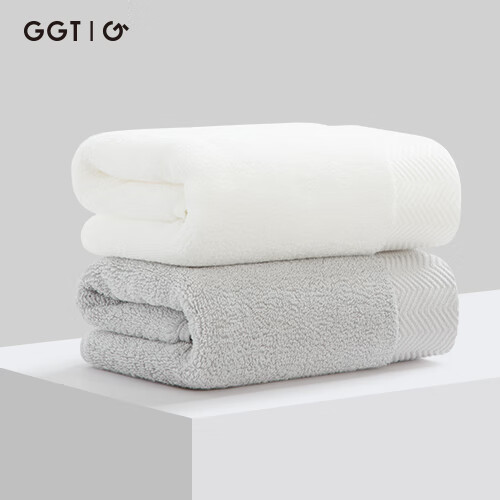 GGT Japanese Face Towel for Men, Pure Cotton Adult Bath Towel, Thickened Hotel Absorbent Hand Towel for Women, Natural White + Smoke Gray