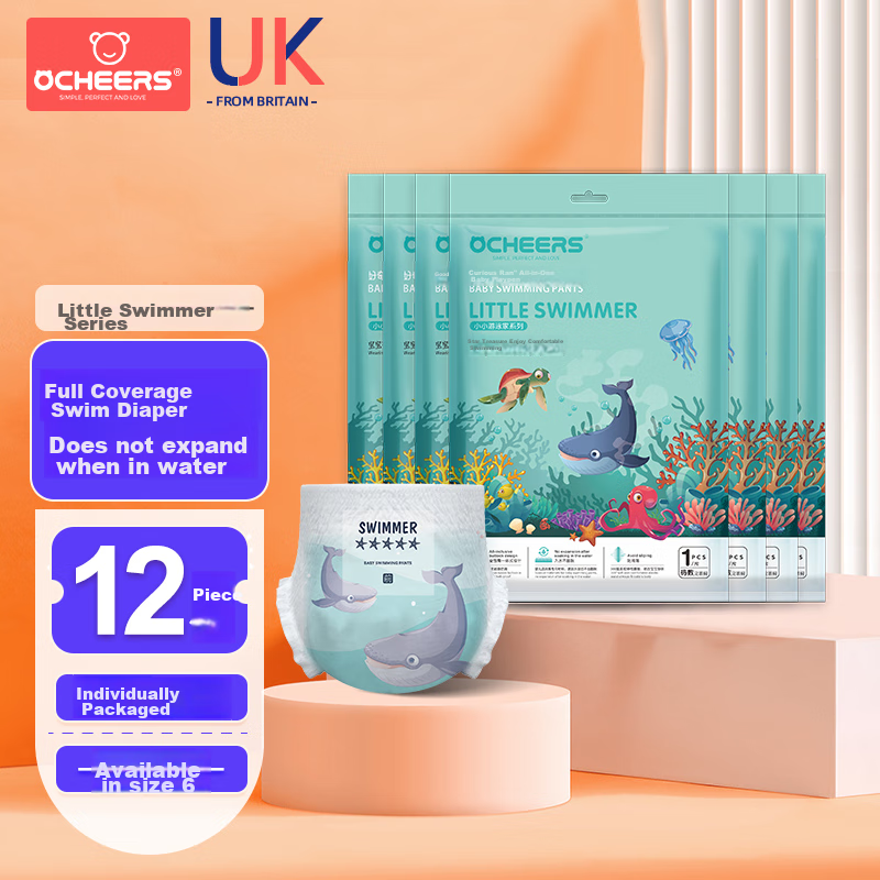 Ocheers UK [12 Pieces] Baby Swim Diapers, Full Coverage for Girls And Boys, Waterproof Pull-Ups for Maternity Stores, Disposable Swim Trunks, Diaper-Style Swim Pants, XL [10-14kg]