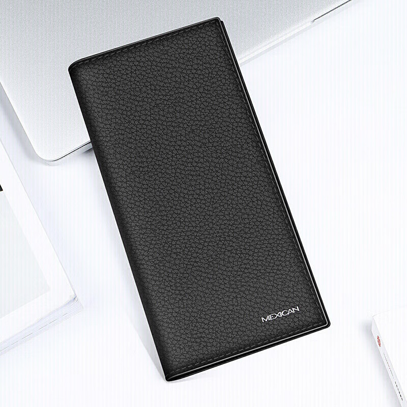 Scarecrow Men's Wallet, Business Casual, Top-Grain Leather, Ultra-Thin, Long-Style, Fashionable Leather Wallet, Black