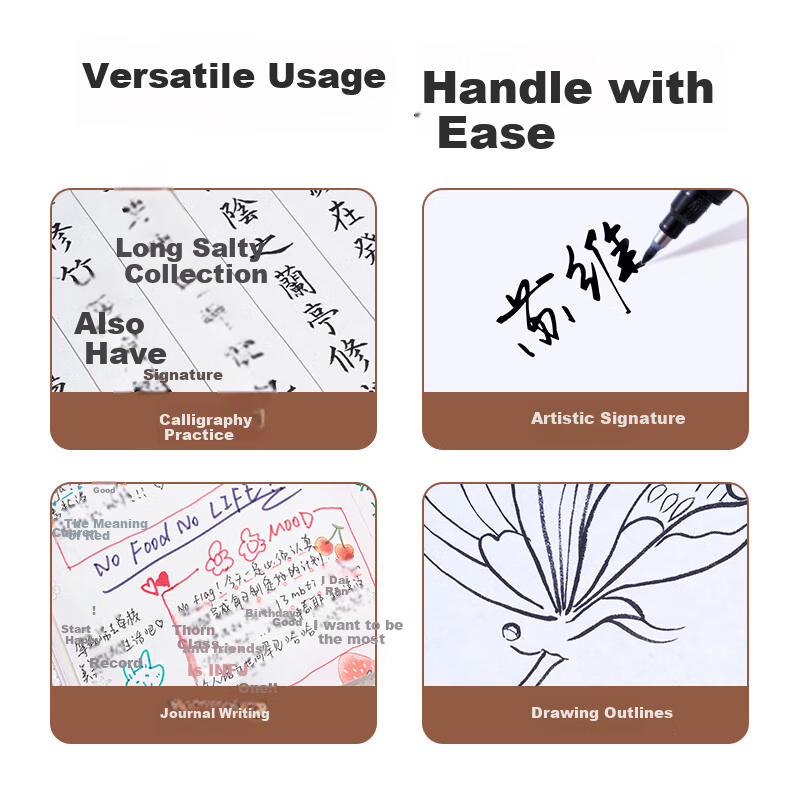 Deli Elegant Straight Liquid Small Regular Script Hook Line Pen Soft Brush Calligraphy Large Regular Script Medium Regular Script Painting Art Pen Soft Drawing Pen HW209-3 Small Regular Script Single