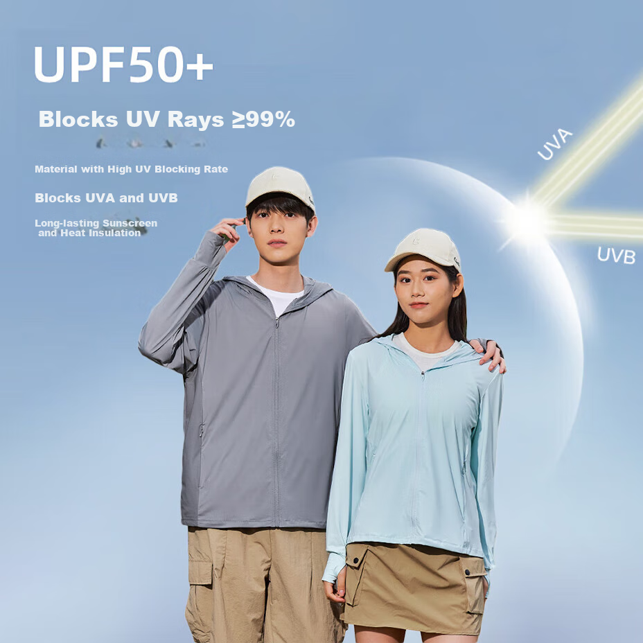 JEEPJEEP Sun Protection Clothing Men and Women Couple Style UV Protection Ultra-Thin Breathable Hat Brim Skin Windbreaker Light White Tea 2XL