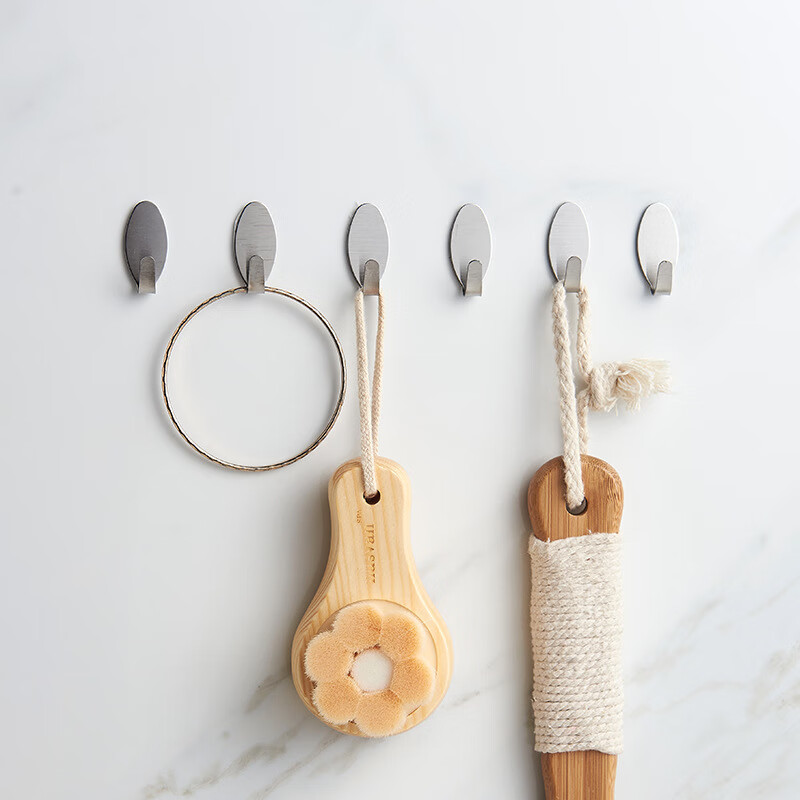 Camellia Hooks, Stainless Steel Adhesive Hooks, Bathroom Hooks, Kitchen Hooks, No-Drill Coat Hooks, 12 Pieces