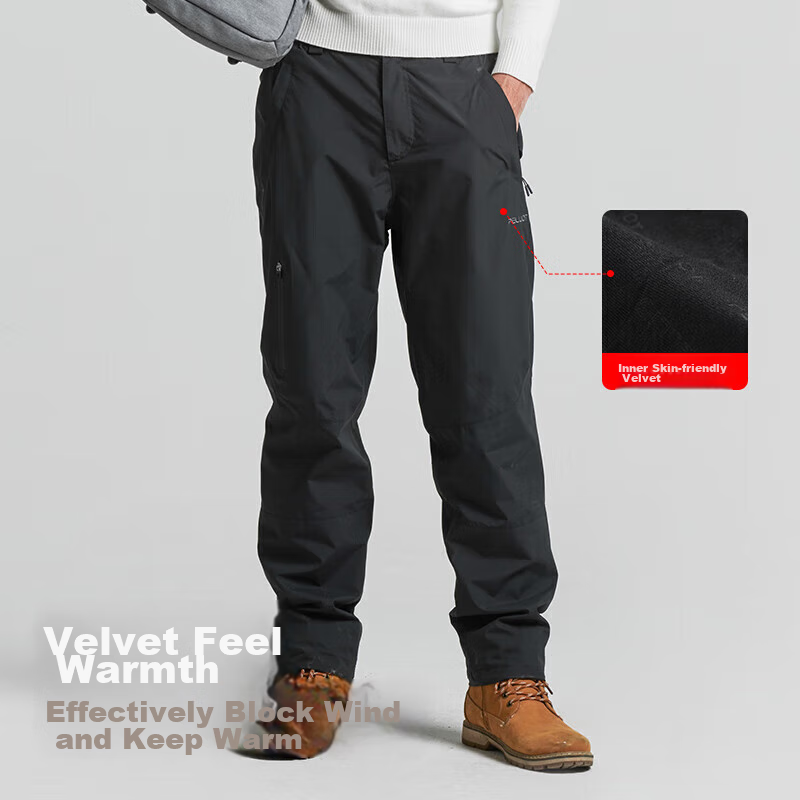 Pelliot Outdoor Hiking Pants for Men And Women, Waterproof, Windproof, Fleece-Lined, Warm, for Mountaineering And Trekking, Long Trousers, 11240203, Men's Black, Size S