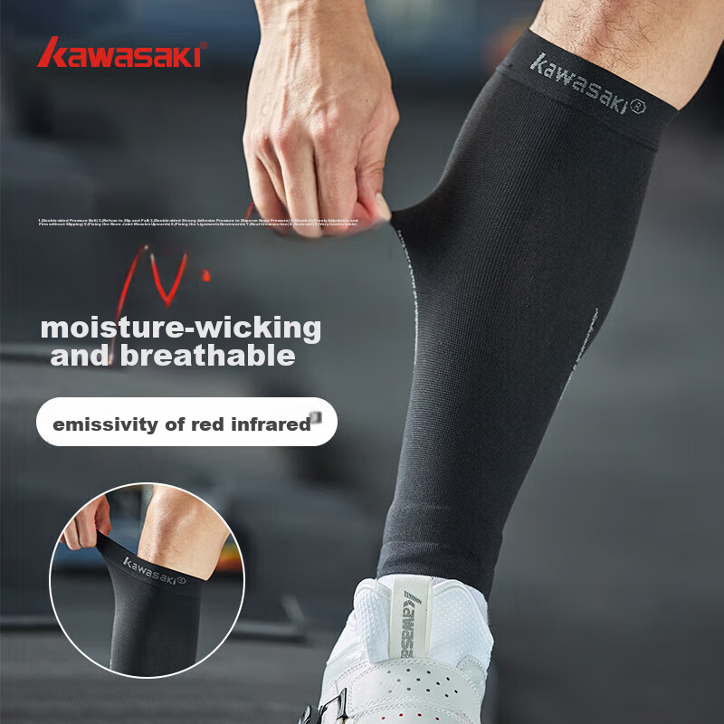 Kawasaki Sports Leg Guards, Running Fitness Compression Socks, Basketball Football Shin Guards, A3433 Black XL, Two-Pack