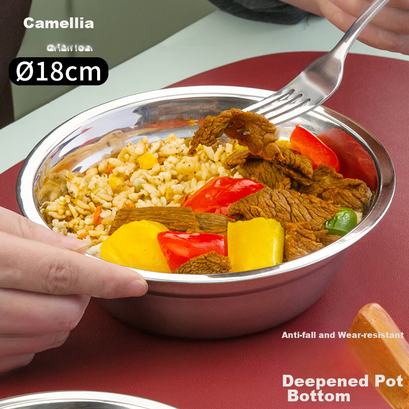 CHAHUA Premium Stainless Steel Bowl, Thickened Flat Bottom Soup Pot, Kitchen Mixing Bowl for Eggs And Dough, Vegetable Washing And Baking Bowl, 18 Cm