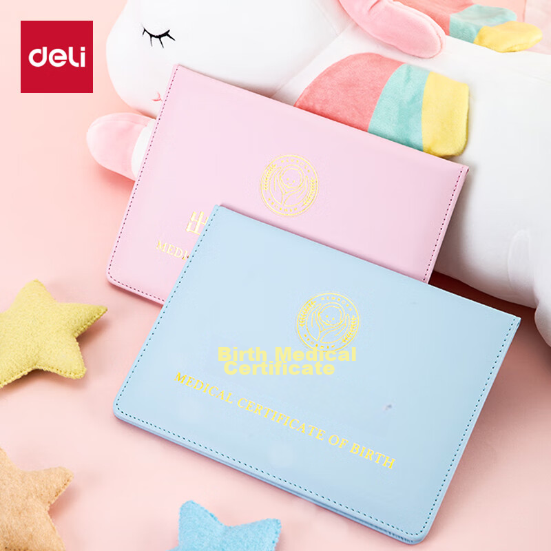 Deli Medical Birth Certificate Protective Cover, Document Leather Storage Pouch, Standard Size Universal for All Regions, Light Pink 24817