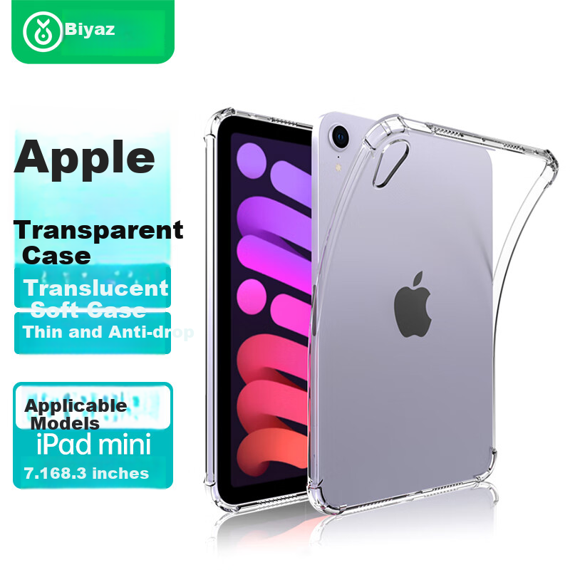BIAZE Protective Case for 2024/21 iPad mini 7/6, Apple Tablet 8.3-inch TPU Protective Cover, Transparent Soft Shell with Four Corner Anti-drop Design PB302-Transparent White