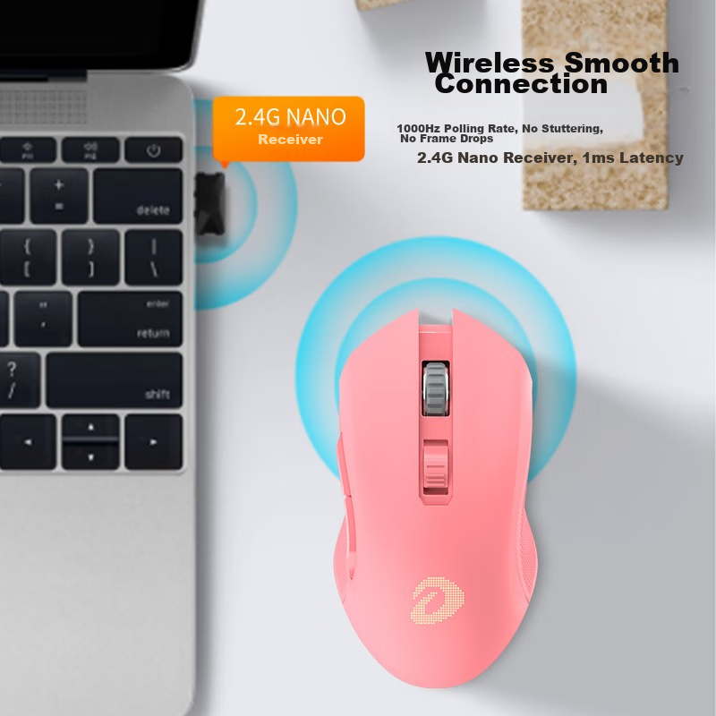 Dareu EM905PRO Gaming Mouse, Wireless Mouse, Wired Mouse, Dual-Mode Gaming Mouse, Rechargeable Mouse, Programmable Buttons, Pink