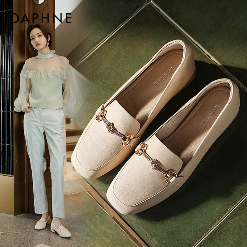 Daphne Women's Slip-on Loafers Spring/Autumn Flat British Style Penny Loafers Single Shoes Women Beige Size 35