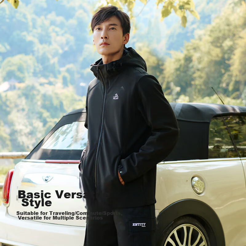 Pelliot Outdoor Softshell Jacket for Women, Windproof And Warm, Casual Fleece-Lined Inner Layer for Men, Hiking Coat 11230601 Black Men's L