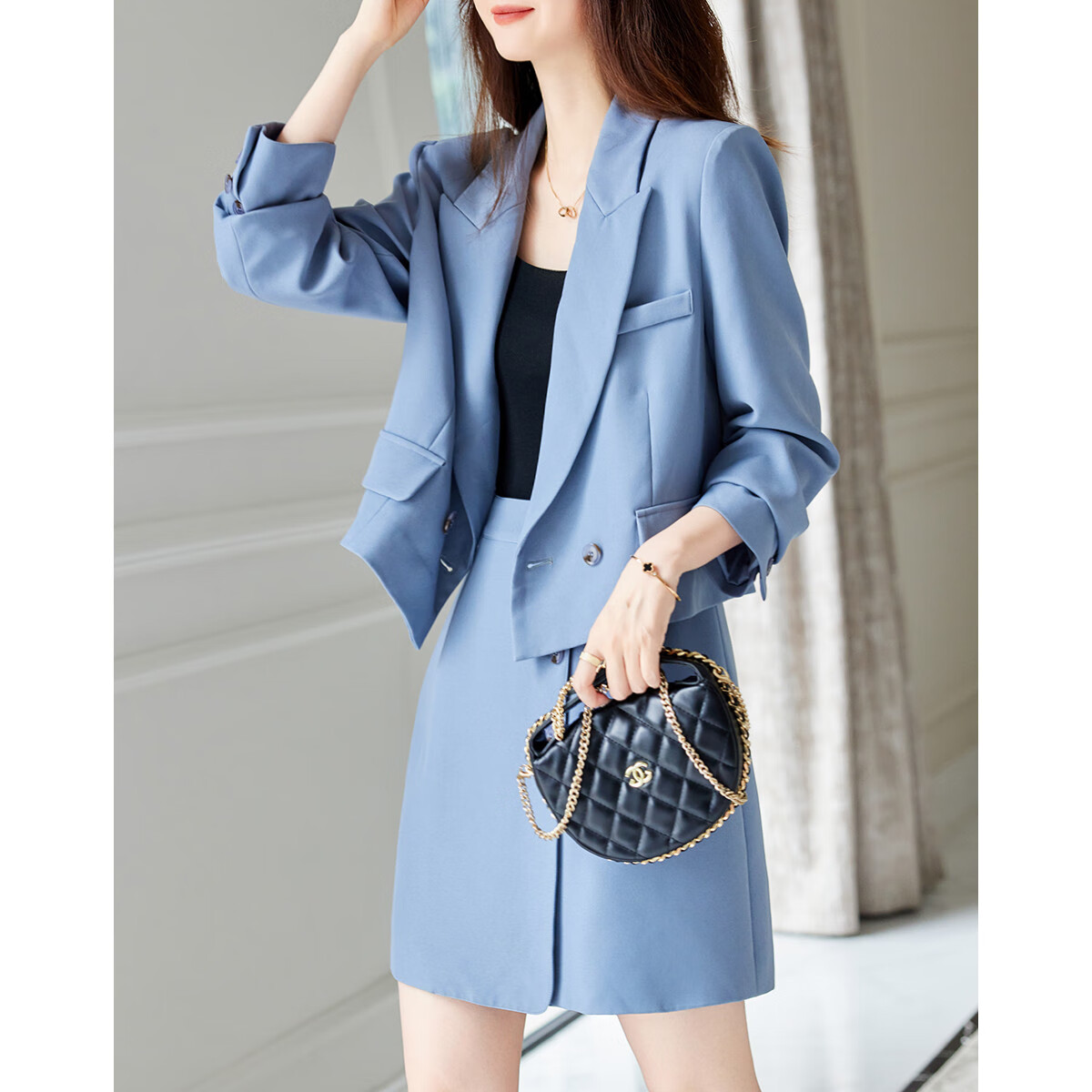 DME "Mira Rad" Windbreaker Suit - Autumn Suit Collar Top and Skirt Set for Women