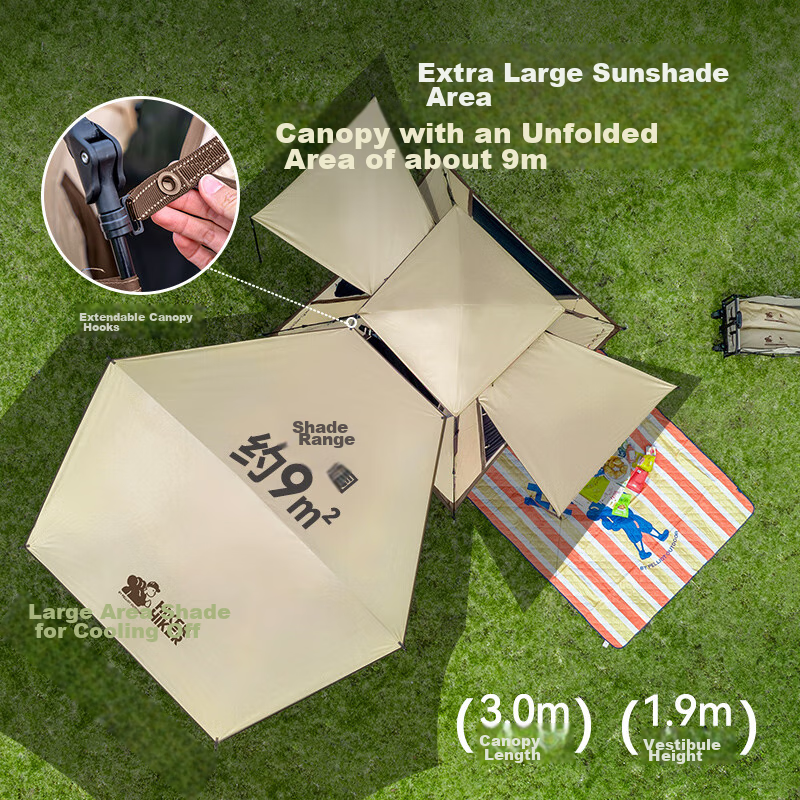 Pelliot HIKER Camping Tarp Tent, Two-In Titanium Black Gel, Automatic Quick-Open Sunshade Park Tent, 16402709, Green