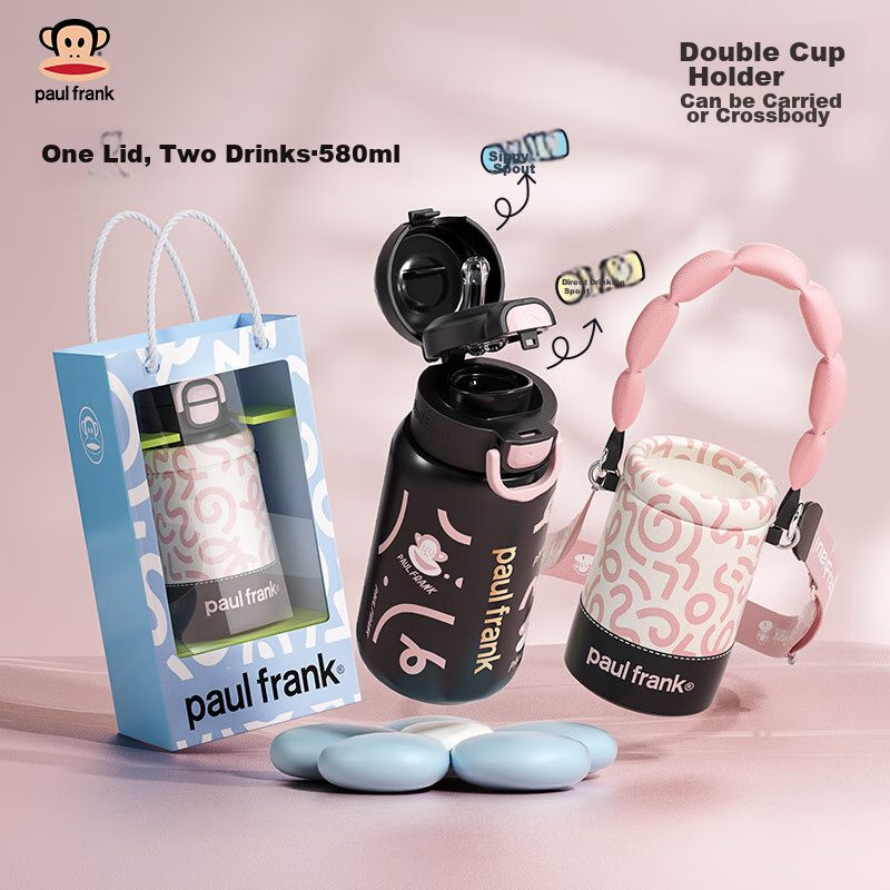 PAUL FRANK Insulated Cup Men and Women High-value Coffee Cup Large Capacity Children's Water Cup Christmas Gift Pink Ink Sweetheart 580ml