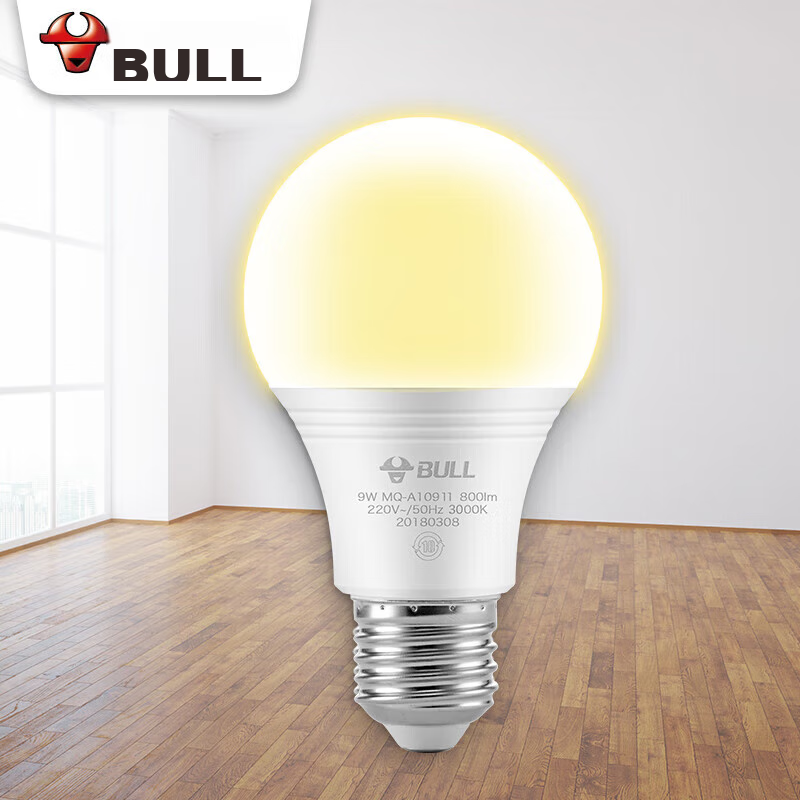 BULL LED Bulb, E27 Screw Base, 9W Globe Bulb, Warm Yellow Light (Warm White Light), 3000K
