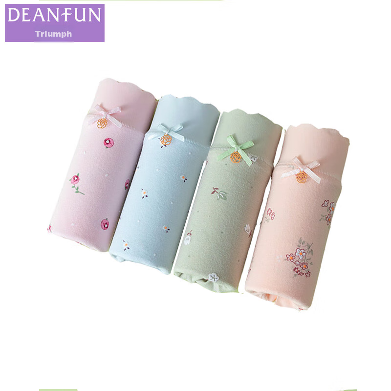 Deanfun Women's Underwear, 95% Cotton, Sexy Lace, Mid-Rise, Seamless, Printed Women's Triangle Briefs, Four Pieces Gift Box, Size 2, XXL