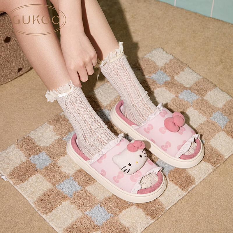 Gukoo (Gukoo) Women's Spring/Summer HelloKitty Co-branded New Thick-soled Home Slippers Light Pink Size 40-41