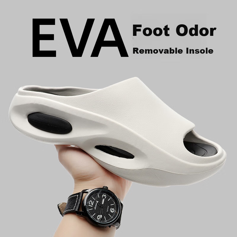 Golofee Men's Summer Thick-Soled Anti-Slip EVA Outdoor Slippers Home Indoor Casual Slides White Black Size 40-41