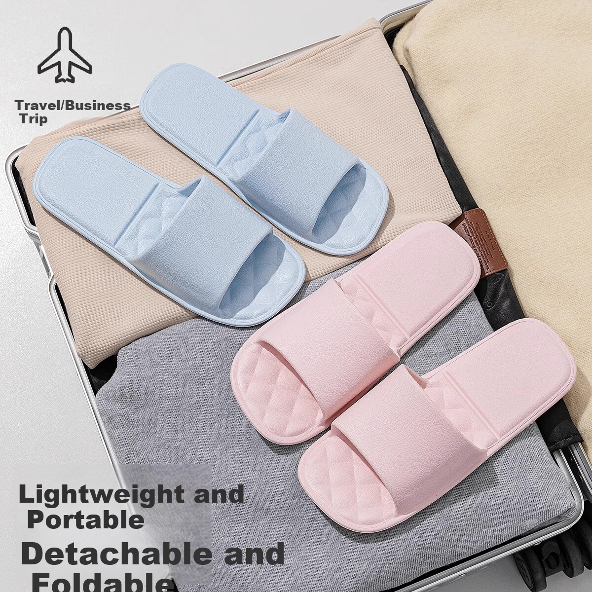 Grolorfi Travel Folding Slippers Portable Couple Outdoor Summer Bathroom Shower Indoor Slippers White L