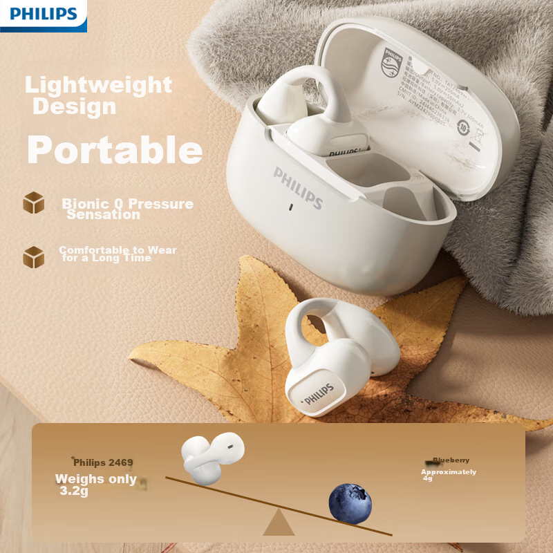 PHILIPS Bluetooth Earhook Wireless Open Ear Bone Conduction Concept Sports Running Call Noise Reduction Headset TAT2469-Blue