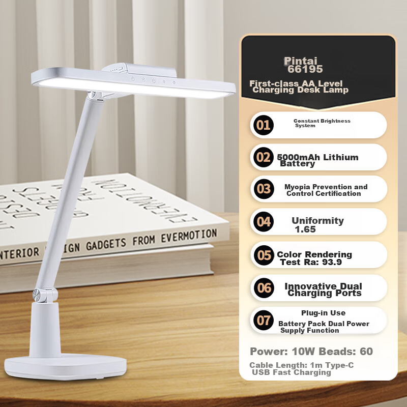 Philips Rechargeable Eye Protection Desk Lamp for Home, Student Dormitory, Bedside Study, 5000mAh Pintai, Clip Not Included