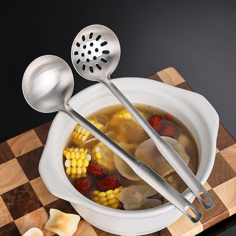 Guangyi 304 Stainless Steel Soup Ladle And Strainer Set, Thickened Stainless Steel One-Piece Molding Soup Strainer 2-Piece Set GY7206
