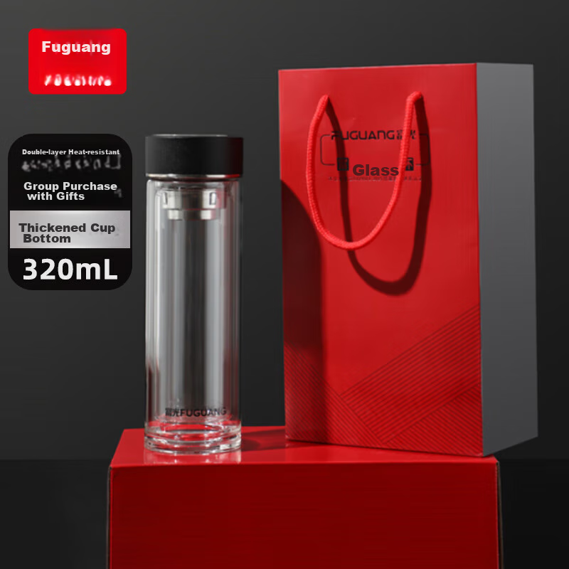 Fuguang Double-Layer Glass Cup, High Borosilicate Tea Infuser Mug, Car Business Water Cup for Men, Gift Box, 320ml