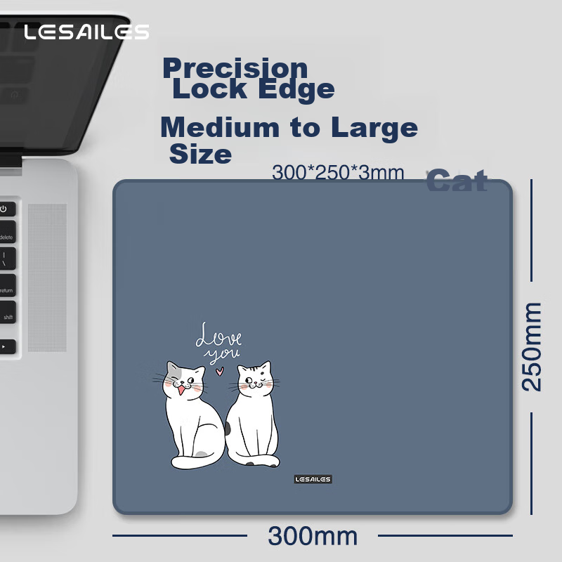 Feidun LESAILES Cat, Gaming Mouse Pad for Small to Medium Size, Office Computer Keyboard Desk Pad, Blue-Gray 300*250*3mm