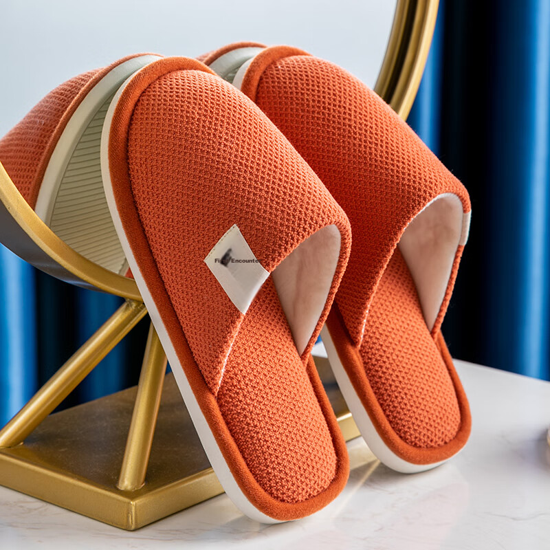 Guoluofei Spring, Autumn And Winter Slippers for Men And Women, Indoor Home Slippers, Cotton Slippers, Caramel Color, Size 38-39