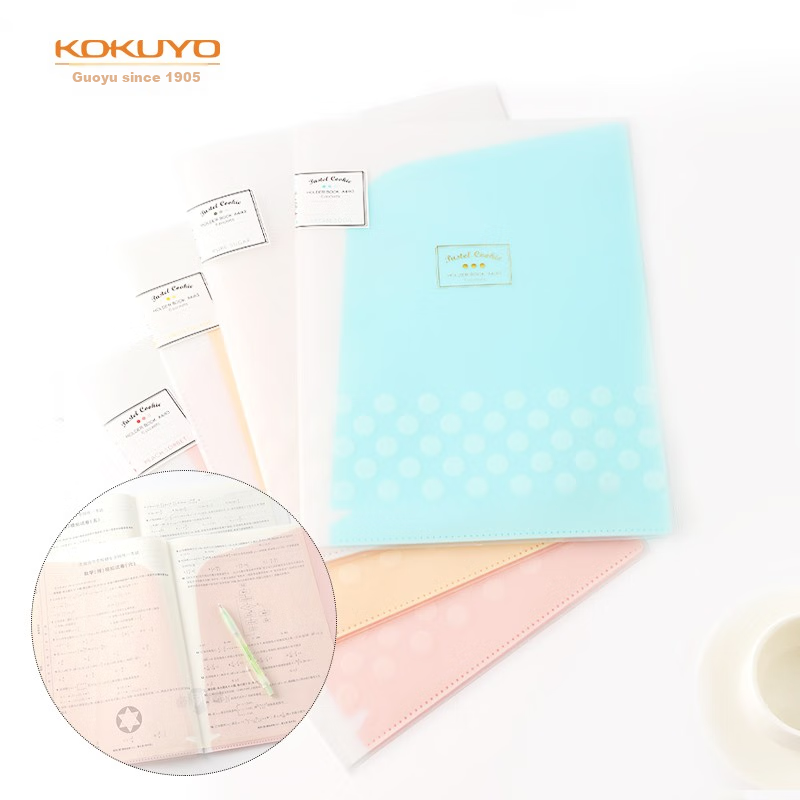 KOKUYO A4 Slanted File Folder, Student Office Light-Colored Cookie Multi-Page Storage File Bag Document Folder, 1 Book with 6 Inner Pages, 4 Books Per Pack, WSG-HBC60MX