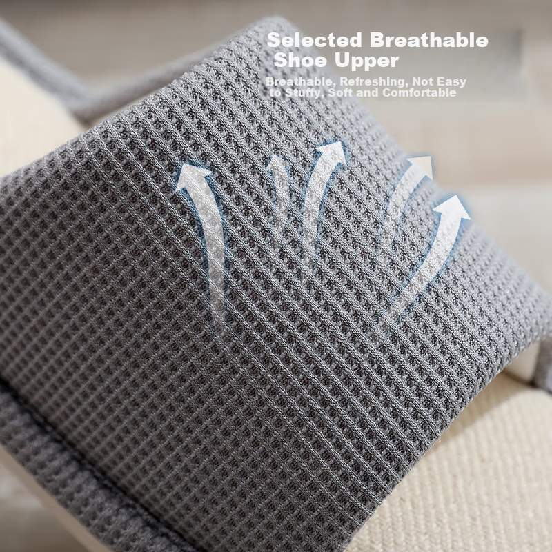 GUOLUOFEI Japanese Style Linen Slippers Men and Women Indoor Couple Wooden Floor Soft Bottom Breathable Four Seasons Cool Slippers Grey 36-37