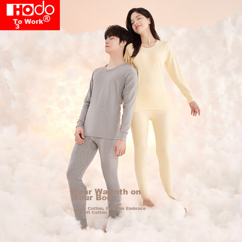 Hongdou Women's Autumn Underwear Set, Pure Cotton, Round Neck, Thin, Base Layer, Thermal Underwear