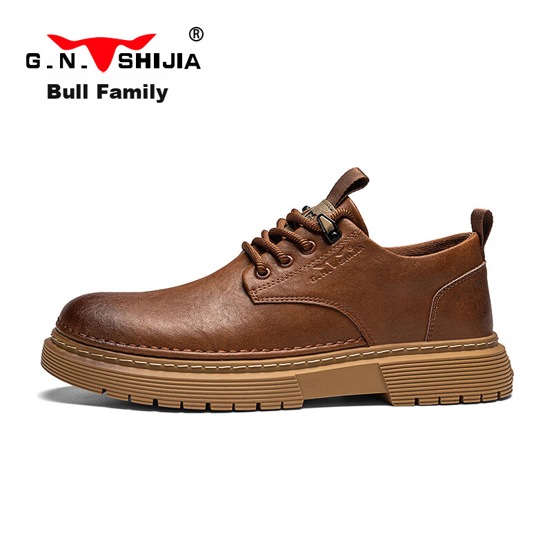 Bull Family Men's Business Casual Big Head Leather Shoes British Style Work Shoes Retro Wear-resistant Low-top Martin Boots Men