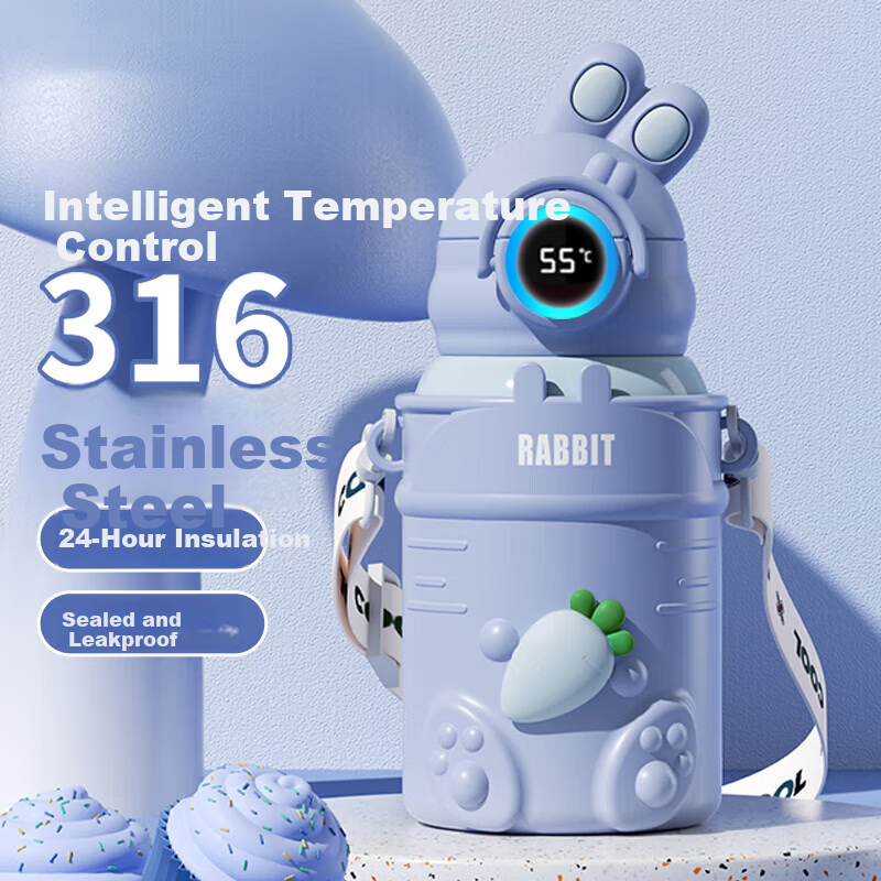 Busy Season Kids Smart Temperature Display Large Capacity Water Cup with Straw 316 Elementary School Students Kindergarten Baby Gift