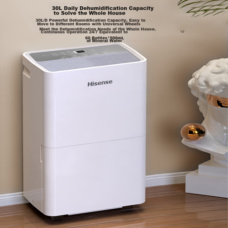 Hisense Dehumidifier 30L/Day, Quiet Operation for Bedroom, Home Use, 140㎡ Large Area, Basement, Garage Dehumidifier, Moisture Absorber, Drying, Anti-Mold, Dehumidification