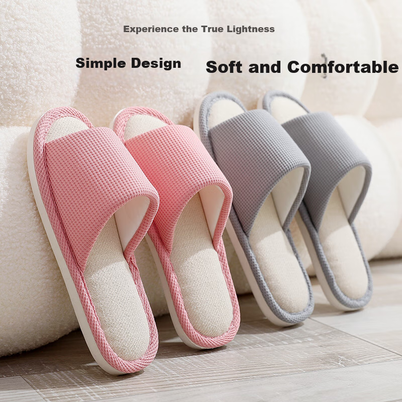 GUOLUOFEI Japanese Style Linen Slippers Men and Women Indoor Couple Wooden Floor Soft Bottom Breathable Four Seasons Cool Slippers Pink 40-41