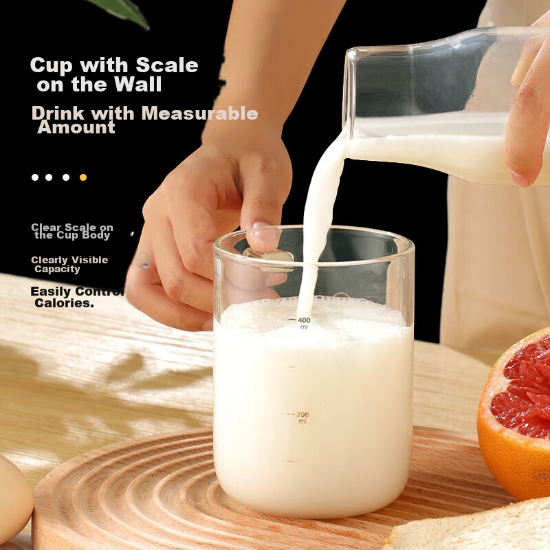 Fuguang High Borosilicate Glass Cup, Flower Tea Cup, Single-Layer Juice Cup, Milk Cup with Handle, Graduated Water Cup for Men And Women