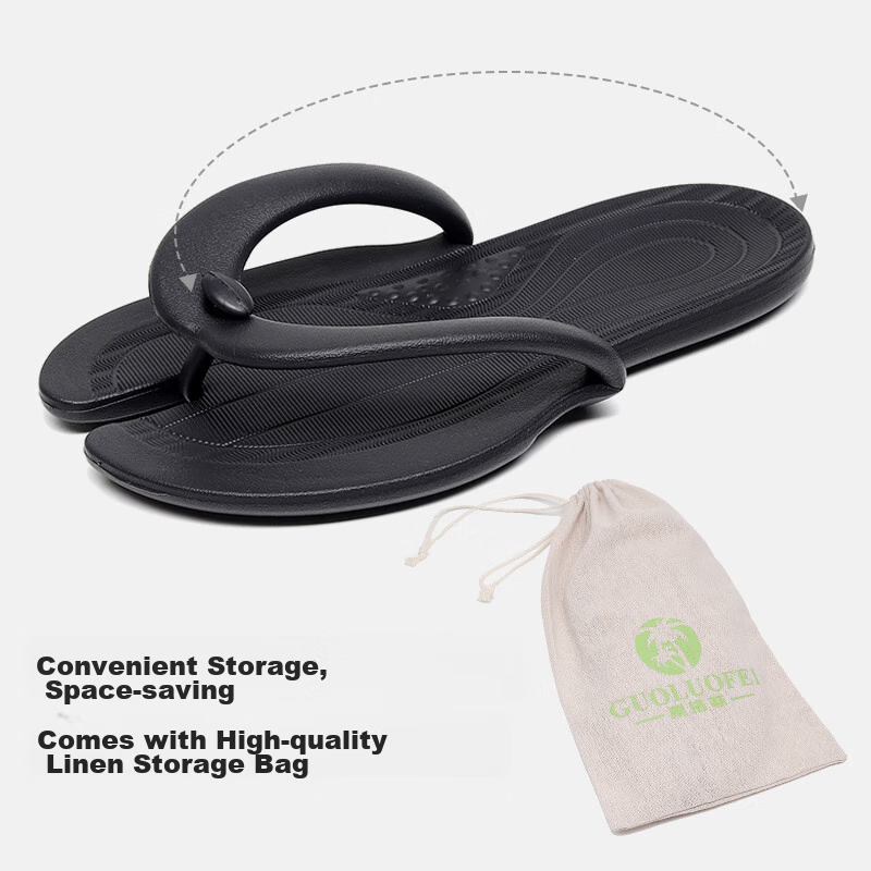 GUOLUOFEI Foldable Travel Slippers Men Portable Summer Swimming Business Trip Women's Travel Flip Flops Black L(42-44)