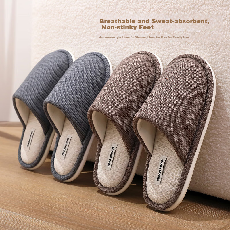 GUOLUOFEI Japanese Style Cotton Slippers Men Autumn Winter Home Couple Indoor Sweat-Absorbent Anti-Slip Toe-Covered Slippers Women Light Green Size 38-39