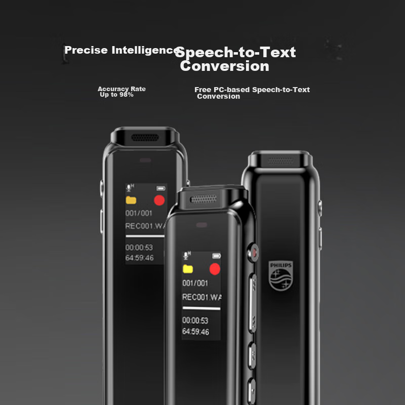 PHILIPS Professional Voice Recorder VTR5010, 64GB, High-Definition Noise Reduction, Ultra-Long Standby, Free PC Voice-To, Learning Interview Meeting Recorder