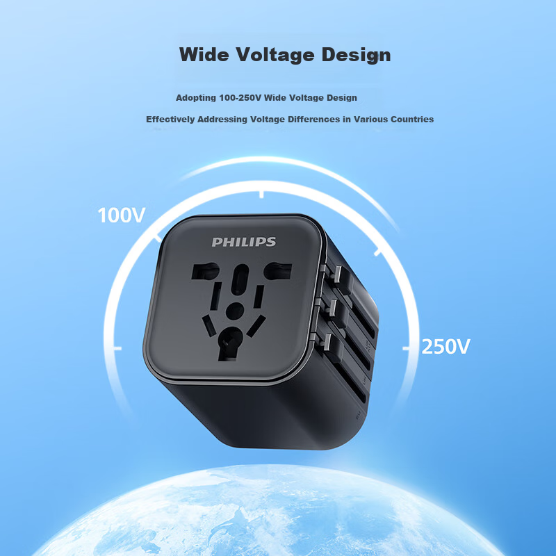 PHILIPS Universal Travel Adapter Converter for UK, EU, US, AU, Japan, Korea, Singapore - Model 1013B Black